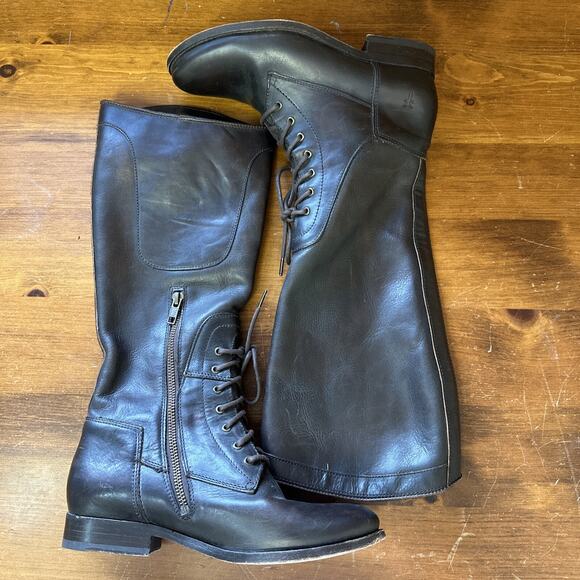 VTG Frye 7 Leather Brown Lace Up Boots Side Zip Western 70’s Retro Boho - Picture 5 of 16